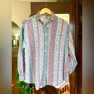 Vintage 90s Cotton-Blend Button-Front Long Sleeve Shirt. Medium. Gender neutral.